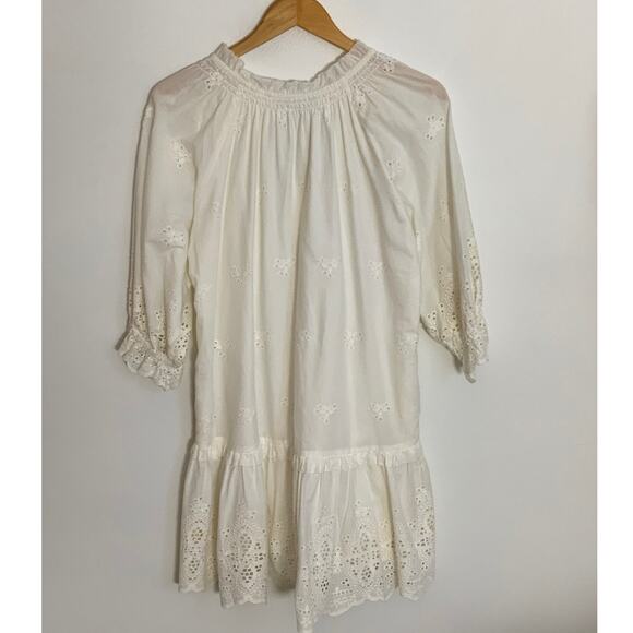 Tart Mia White Eyelet Shift Dress Women Ruffle Hem Peasant Cotton Mini - Picture 5 of 7